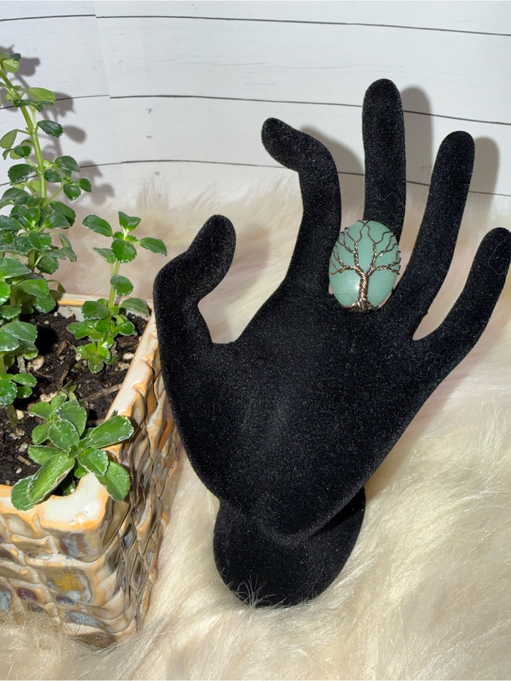Adjustable Tree of Life Wire Wrapped Teal Stone Statement Ring